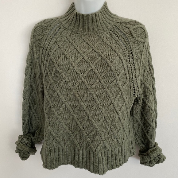 American Eagle Olive Green Cable Knit Mockneck Sweater - Picture 5 of 5